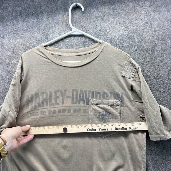 Harley Davidson Shirt Mens XL Tan Genuine Pocket Graphic Faded Tee Motorcycle - Picture 8 of 9